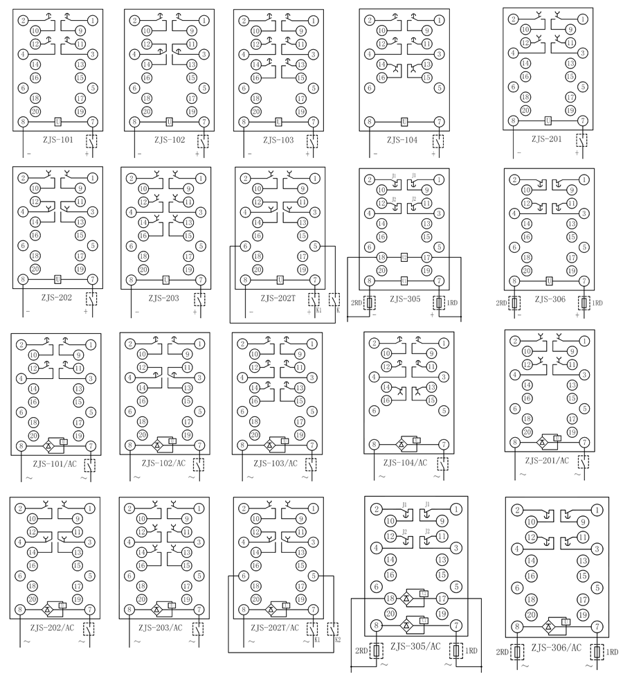 ZJS-222/AC延時(shí)中間繼電器內(nèi)部接線(xiàn)圖