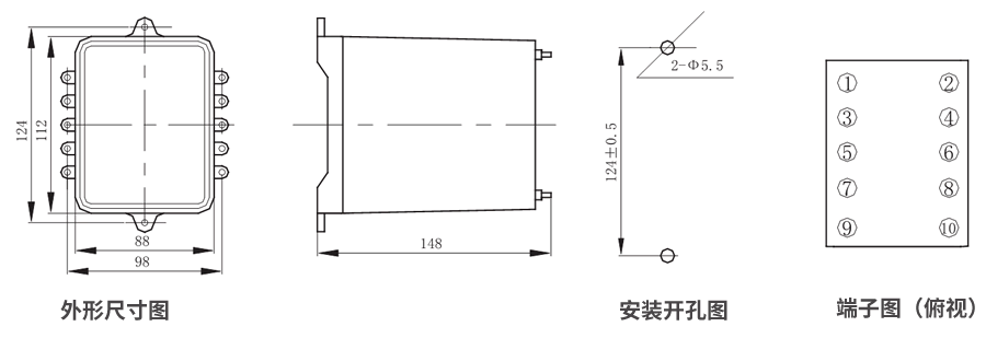 JZS-7/127板前接線外形尺寸和安裝尺寸圖