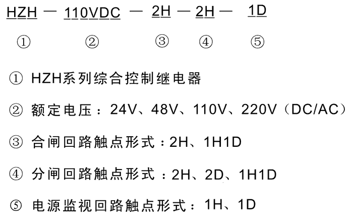 HZH-48VAC-1H1D-1H1D-1D型號及其含義