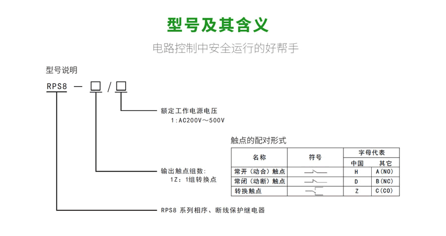 RPS8相序、斷線保護(hù)繼電器型號及含義